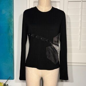 VINTAGE Elegant Black Long Sleeve Women's Top with Artistic Details